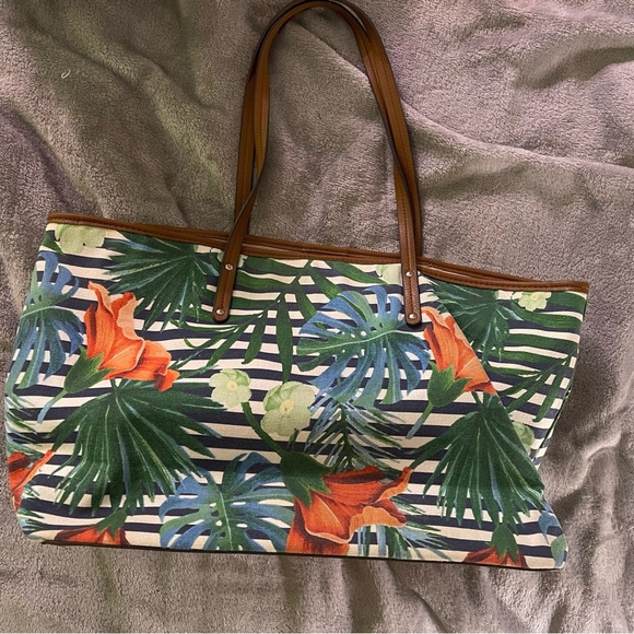 Nine West Tropical Striped Print Tote Bag - Picture 5 of 9